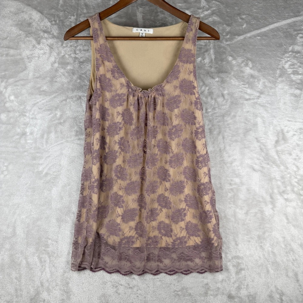 Lace Tank Top Purple Floral Sleeveless Size S boho cottagecore womens